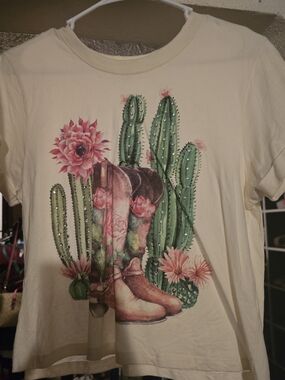 Vibe Cream Graphic Tee with Cactus & Boot Accent